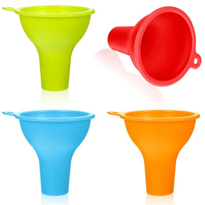 Silicone Funnels, 4 Pieces Wide Mouth Funnel Flexible Condiment Sauce Canning Set Flexible Kitchen Funnel for Home Restaurant Squeeze Bottles Jars Cans, Spice Filling Bottles Liquid Oil, 3 x 1 Inch