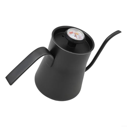 Gooseneck Pour Over for kettle 550ml with Thermometer, Stainless Steel Coffee Drip Pot for Stable Flow, Black for teapot Design