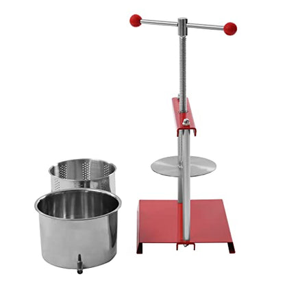 Cheese Fruit Wine Manual Press Machine 6L/1.6gal Stainless Steel Barrels Honey Presser w/T-shaped Handle Fruit Press Making Equipment for Pressing Juice, Vegetable, Wine, Cider (6L/1.6gal) - size: 6L/1.6gal