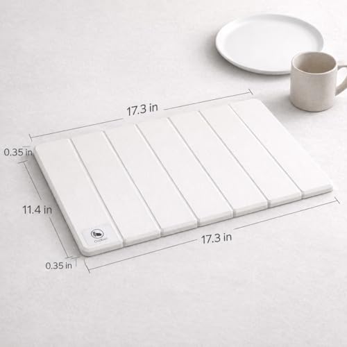Premium White Stone Dish Drying Mat - 19x15 Ultra Absorbent Diatomaceous Earth Dish Drying Rack, Crack-Resistant Kitchen Appliance, Non-Slip Modern Kitchen Decor.