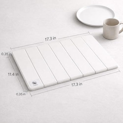 Premium White Stone Dish Drying Mat - 19x15 Ultra Absorbent Diatomaceous Earth Dish Drying Rack, Crack-Resistant Kitchen Appliance, Non-Slip Modern Kitchen Decor.