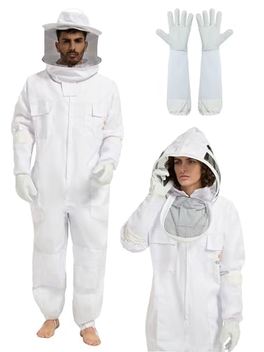 ANDES Pro Bee & Wasp Suit, Sting Proof, 2 Ventilated Veils & Gloves,L | Ideal for Beginner &Professional Beekeepers, Full Body Protection, Heavy Duty Fabric for Backyard & Apiary - size: L for 5'7" – 5'11"