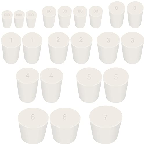 Tnisesm 29Pcs White 000#-7# Solid Rubber Stoppers 10 Assorted Sizes - color: 29Pcs 000#-7#