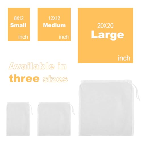 Nut Milk Bag Reusable 6 Pcs (20"x20"/12"x12"/12"x8") Cheese Cloths for Straining, Cheesecloth Bags, Juicing Bag, Fine Mesh Nylon Cheese Cloth Strainer Bags, Straining Almond Milk, Juice, Tea, Soy Milk