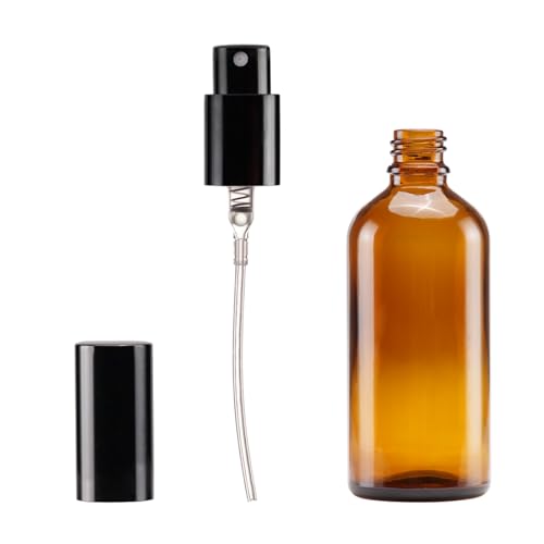 YIZHAO Amber Glass Spray Bottles 4oz, with Small Fine Mist Spray, Metal Cap, Refillable for Essential Oil,Travel,Cleaning,Perfume,Aromatherapy,Makeup – 9 Pcs - color: Amber, size: 100ml-9