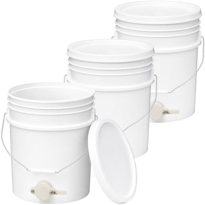 3 Pack 5 Gallon Honey Buckets with Honey Gates and Lids, 15 Gallon Total, Food Grade BPA-Free HDPE Beekeeping Bucket Set for Honey Harvesting, Extraction, Filtering, Bottling & Storage
