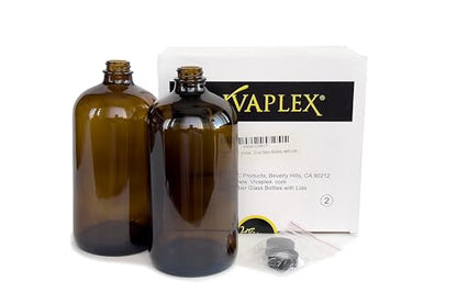 Vivaplex, 2, Amber, 32 oz Glass Bottles, with Lids