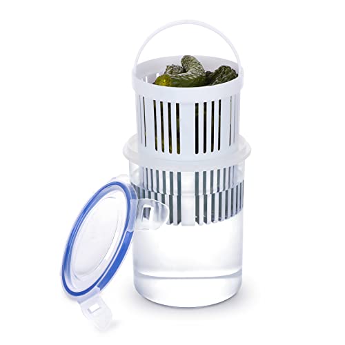 Firlar 2 Pack Pickle Jar with Strainer Insert, Transparent Pickle Storage Container with Leaks-Proof and Lock It Lid, Pickle Holder Keeper Lifter, Barrel of Olive Jalapeno, Large Flip Jar - color: Jar-2PCS