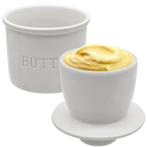 Ceramic Butter Crock, Airtight Butter Crock With Lid for Countertop, Round French Butter Keepers, Porcelain Butter Dish With Lid (White) - size: White