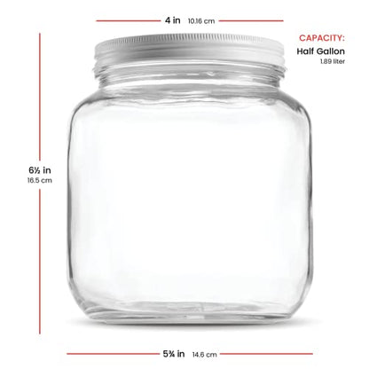 Paksh Novelty Wide Mouth Glass Mason Jar 64 Oz - 4 Pack - Wide Mouth, Airtight Lid, USDA Approved BPA-Free Dishwasher Safe Canning Jar for Fermenting, Sun Tea, Kombucha, Dry Food Storage, Clear
