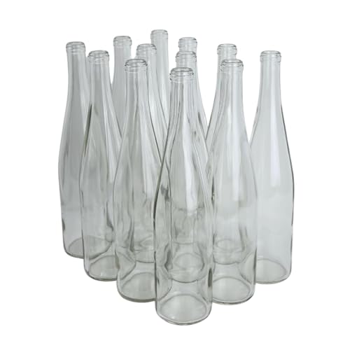 FastRack 750ml Clear Glass Wine Bottles (Pack of 12) | W13 Stretch Hock Empty Bottles for Homemade Wine & Kombucha – Clear Liquor Bottles for Wine Making & Beverage Storage – No Corks Included - color: Clear