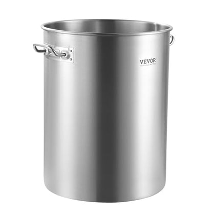 VEVOR Stainless Steel Stockpot, 36 Quart Cooking Pots, Cookware Sauce Pot with Basket, Lid, and Handle, Heavy Duty Commercial Grade Stock Pot, Sanding Treatment, for Steaming Boiling or Frying Silver - size: 35.9 Quarts