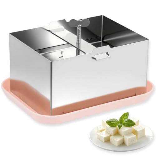 Tofu Press, Tofu Press Stainless Steel with Cheese Cloth and Drip Tray for Homemade Firm Tofu, Paneer Maker & Cheese Press - Efficient Water Removal, Dishwasher Safe - color: L, with Plastic Tray