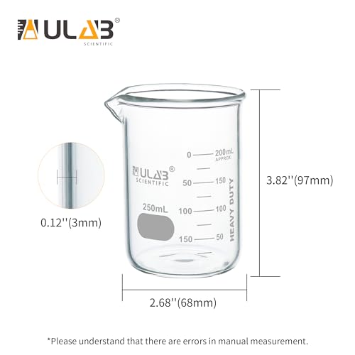ULAB Scientific Glass Beakers, Vol. 250ml, 3.3 Borosilicate Griffin Low Form with Printed Graduation, Pack of 5, UBG1033 - style: 5pcs of Vol.250ml, Low form