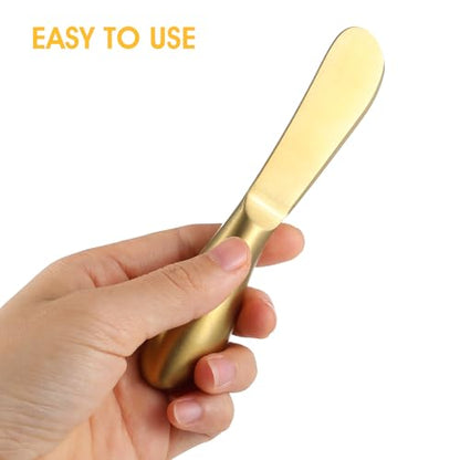 Dimeho 2 Pcs Butter Knife Little Cheese Spreader Knives Stainless Steel Spreader Knife Set Cocktail Knives for Condiments Cheese Charcuterie Board Jam Pastry making and Other Kitchen Daily - color: gold