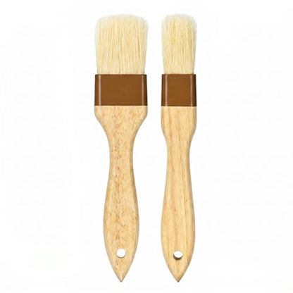 2 Pcs Pastry Brush, Natural Bristle Basting Brush, Beech Wooden Handle Basting and BBQ Brushes for Cooking, Butter, Oil, Egg, Marinade, Sauce, Grilling, Baking (1 Inch, 1 1/2 Inch)
