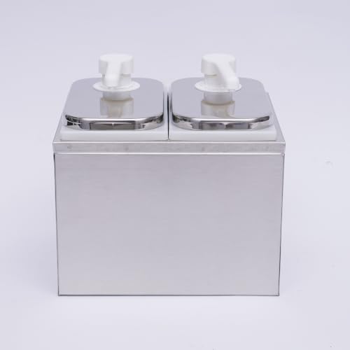 Condiment Pump Station Commercial Pump Condiment Dispensers Sauce Pump Dispenser Condiment Server Organizer Stainless Steel for Salad Jam Seasoning Sauce Squeeze (2-bucket) - color: 2-bucket