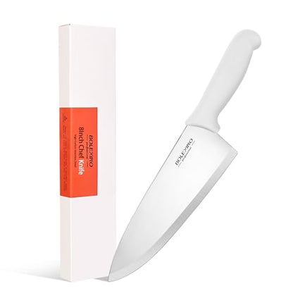 8 inch Japanese High Carbon Stainless Steel Chef Knife, Professional Extra Sharp Wide Cook Knife with Non-slip Ergonomic Handle, for Kitchen Home Restaurant - color: White