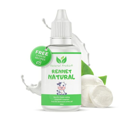 Natural Probio® Liquid Animal Rennet 1.7 fl oz for Artisan Cheese Making | Precise Dosage, high Concentration 1:10000 U, High Yield 66-132 gal | Enzymatic Coagulant for Soft and Hard Cheeses