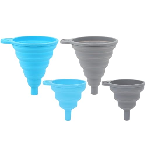 4 Pack Silicone Collapsible Funnels for Kitchen Use Filling Bottles - Small and Large Kitchen Funnel Set - Food Grade Silicone Funnel Deal for Filling Bottles, Water, Food and Kitchen Use