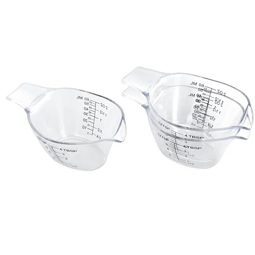 3 Pack 2 Ounce Measuring Cups, Food-Grade Plastic Small Measuring Cup for Hair Color, Hot Tub Chemicals & DIY Mixing, Mini Ounce Measure Cup with Easy-Read Markings