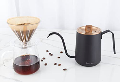 Easyworkz Gooseneck Pour Over Coffee Kettle 20 oz Stainless Steel Hand Drip Coffee Pot With Long Narrow Spout, Rose Gold Black - color: Rose Gold Black