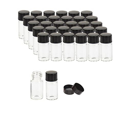 3ml Sample Glass Vials with Screw Caps, Lab Storage Empty Bottle, Clear Borosilicate Glass, Black 13-425 Polypropylene Screw Cap with PE Liners, Pack of 100 - size: 3ML