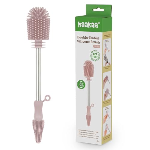 Haakaa Silicone Cleaning Brush Kit – Household Cleaning Brushes for Bottles and Crevices – Food-Grade Silicone: Dishwasher Safe (Brush-Blush) - color: Brush-blush