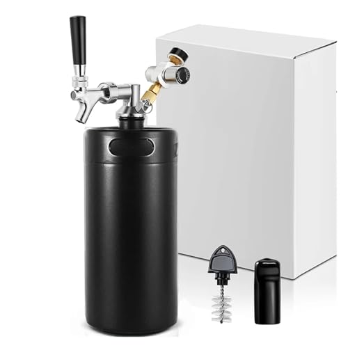 Home Brewing 3.6L(128OZ) Growler Tap System Mini Keg Beer Faucet Dispenser Pressurized Beer Keg with Co2 Regulator Keep Carbonation Brewing Accessories(Black) - color: Black