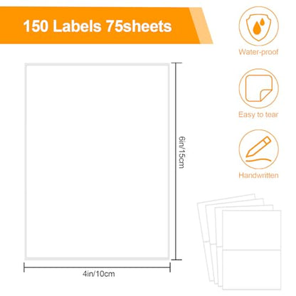 150 Pcs Labels for Storage Bins, 6 X 4 Inch Removable Labels for Storage Bins, Tear Resistant No Residue Storage Bin Label, Matte White Blank Box Label for School, Home, Business - size: 150 labels / 75 Sheets(6" x 4")