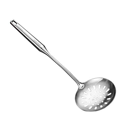 Skimmer Slotted Spoon,304 Stainless Steel Slotted Spoon, Handle Mesh Food Strainer Stainless Steel Colander with Hollow Handle Heat Resistant Cooking Tool,Silver/15.1Inch - style: Skimmer Spoon