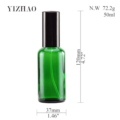 YIZHAO Green Glass Spray Bottles 2oz, with Small Fine Mist Spray, Metal Cap, Refillable for Essential Oil,Travel,Cleaning,Perfume,Aromatherapy,Makeup – 12 Pcs - color: Green, size: 50ml-12