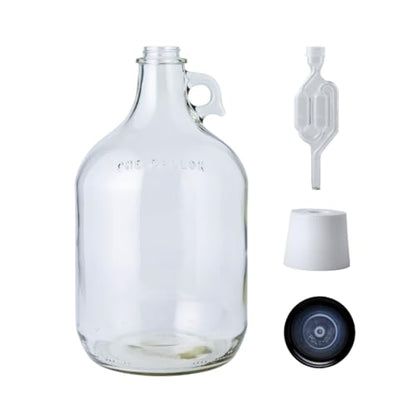 FastRack 1 Gallon Glass Jug with Black Polyseal Cap, 6.5 Rubber Bung & Twin Bubble Airlock – Fermentation jugs for Home Brewing, Clear Glass Fermenter Containers for Liquid Fermentation - size: 1 Gallon
