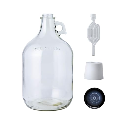 FastRack 1 Gallon Glass Jug with Black Polyseal Cap, 6.5 Rubber Bung & Twin Bubble Airlock – Fermentation jugs for Home Brewing, Clear Glass Fermenter Containers for Liquid Fermentation - size: 1 Gallon