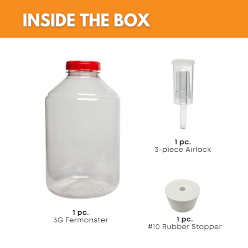 FastRack 3 Gallon PET Wide Mouth Fermonster with Airtight Lid, #10 Drilled Stopper & Twin Bubble Airlock | BPA-Free, Food-Grade | Large Primary Fermenter for Home Brewing, Wine & Beer – 1 Pack