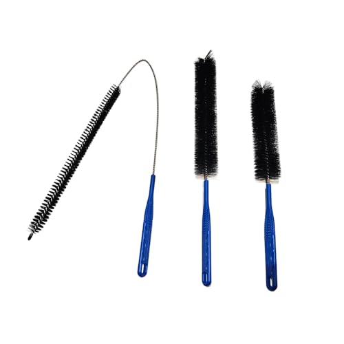 Cleaning Brush Set, 3-Piece, Blue Handles, Black Bristles, for Tubes, Bottles, and Narrow Spaces Clog Remove,Toilet, Sink, Sewer,Bathtub Hair Clogging Cleaning Tool