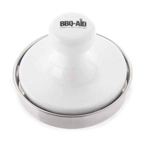 BBQ-Aid Porcelain Burger Press 5"- Round Burger Smasher for Grilling Evenly, Stuffed Burgers- Hamburger Press Patty Maker Perfect for Flat Top Griddle Grill Cooking, Stainless Steel Burger Press