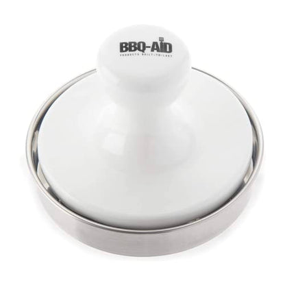 BBQ-Aid Porcelain Burger Press 5"- Round Burger Smasher for Grilling Evenly, Stuffed Burgers- Hamburger Press Patty Maker Perfect for Flat Top Griddle Grill Cooking, Stainless Steel Burger Press