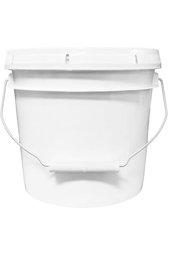 MKS Plastics 1-Gallon Bucket with Airtight Lid – Made in USA, Food Grade BPA Free Plastic, Heavy Duty Multi-Use, Metal Handle with Grip, Stackable Storage – White, 1 Pack - color: 1 Gallon - White, size: 1