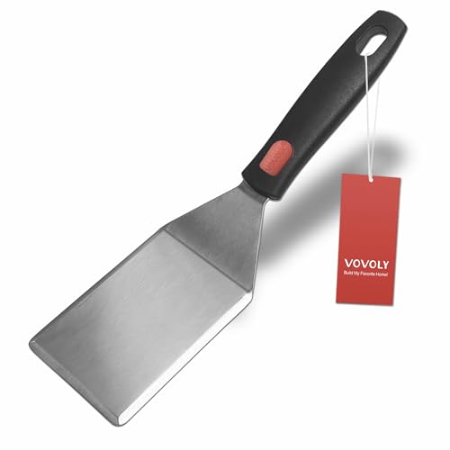Small Spatula for Cast Iron Skillets, Full Tang silicone Handle, Heat Resistant, Commercial Grade Heavy Duty Turner, Press Burger Spatula Turner for Flipper, Cooking, Serving, 2.7" Wide - size: 2.7" x 3.7"