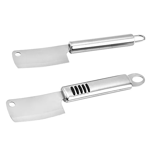 HEALLILY 2pcs Stainless Steel Cheese Knife Slice Cheese Spreader Chopping Mini Cleaver Kitchen Utensils