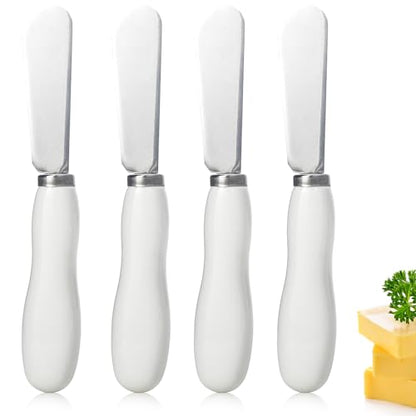 Stainless Steel Butter Knife Spreader with Handle for Kitchen,4 Pack,White | Cheese Knives Set with Porcelain Handle,Dishwasher Safe, for Soft & Hard Cheese, Jam, Cold Butter - style: 4Pack