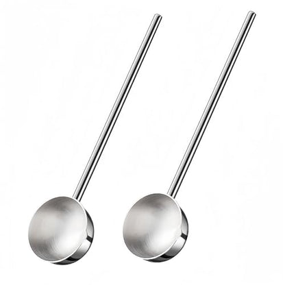Small Soup Ladle SUS304 Stainless Steel Metal Deep Spoon With Pour Spout 2 oz Long Handle Gravy Ladles Heat-Resistant for Kitchen Cooking Serving Soups and Drizzle Sauces 2 Pack Set (10.5 inch)