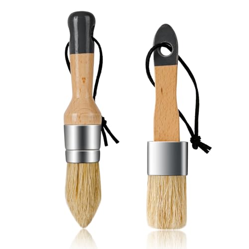 Mister Rui Wax Paint Brush Set 2 Pack, Small Stencil Paint Brush Flat & Oval, Natural Bristle Brush for Painting, Stencils, Waxing, Home Decor, DIY Art Crafts - size: 1.2"1.2"