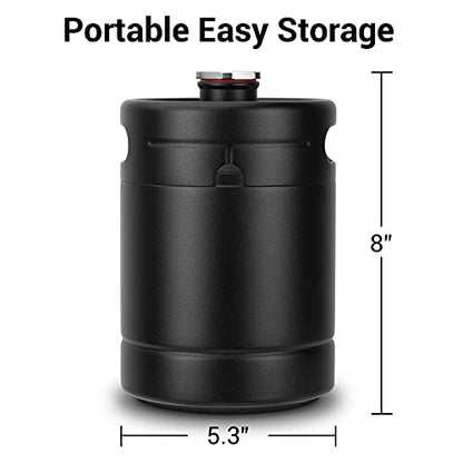 64OZ Mini Keg Growler, Stainless Steel Home Keg with No Scratch Matte Black Powder Coated to Keeping Fresh for Homebrew, Craft and Draft Beer