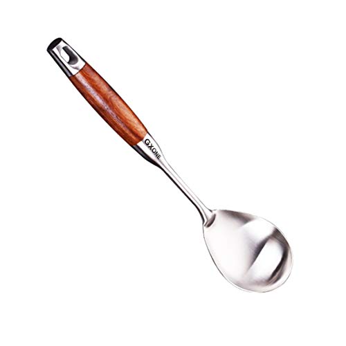 Large Serving Spoons,304 Stainless Steel Cooking Spoon with Heat Resistant Wooden Handle,Silver/12.4Inch - style: Cooking Spoon-wood handle