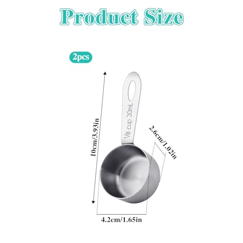 2Pcs 1/8 Cup Measuring Cup, 30ml Scoop, Stainless Steel Measuring Cups, Coffee Scoops, Measuring Scoops for Canisters Tablespoon Measure Spoon, Short Handle Cooking Measuring Scoop(30ML) - color: 2 Pcs/Short Handle