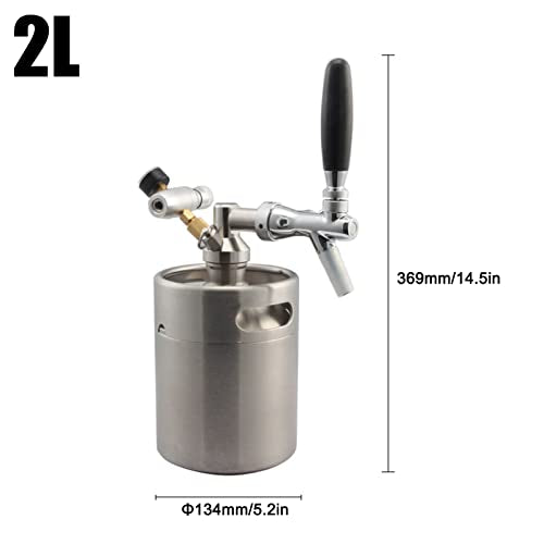 Mini Stainless Steel Beer Keg,Portable Home Dispenser System to Keep Fresh for Home Kitchen Brewing Beer,Keeps Carbonation for Craft Beer Draft and Homebrew,2 liters