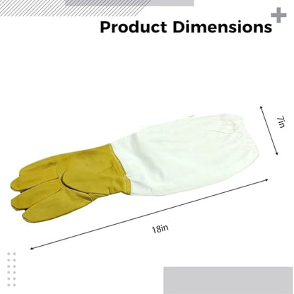 Beekeeping Gloves, Sheepskin Leather and Long Canvas Sleeve, Protective Yellow/White Gloves, Beekeeper'S Tool