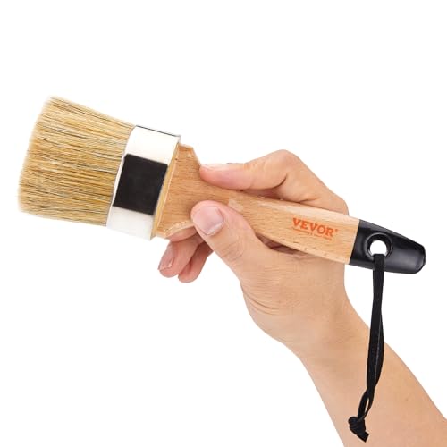 VEVOR Chalk Wax Paint Brush, 4 Piece Wax Paint Brush, Stain Brushes for Furniture, Acrylic Painting,Milk Paint,Home Decor, Natural Bristle Round Oval Chalk Paint Brushes for All Painting and Waxing - size: 4 PCS, style: Paint Brush